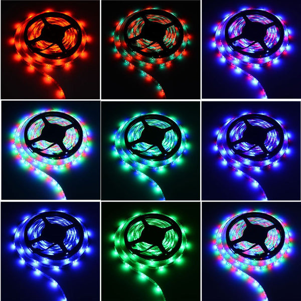 16.4 Feet LED RGB Flexible Strip Light Kit, 300 Units SMD 5050 LEDs, 12V DC, Waterproof